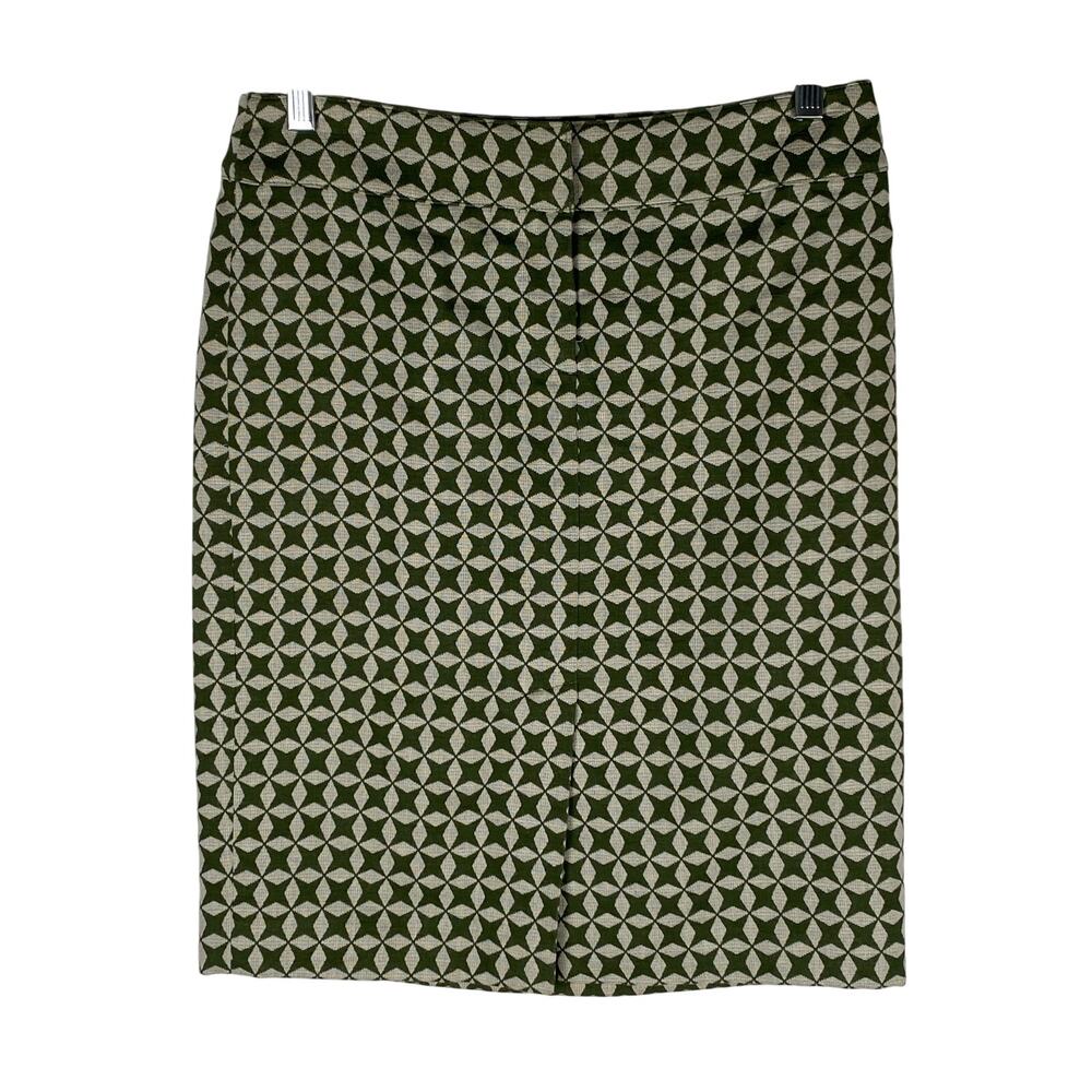 Ann Taylor LOFT Geometric Pencil Skirt 2 Green Mod Twee Retro Workwear Office